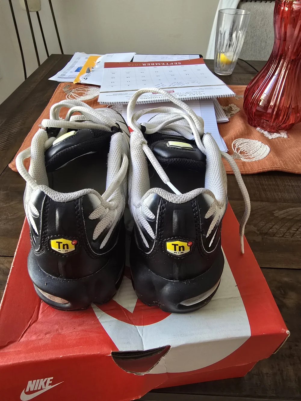 Nike Kids Black and White Sneakers with Neon Yellow Accents. Great Price